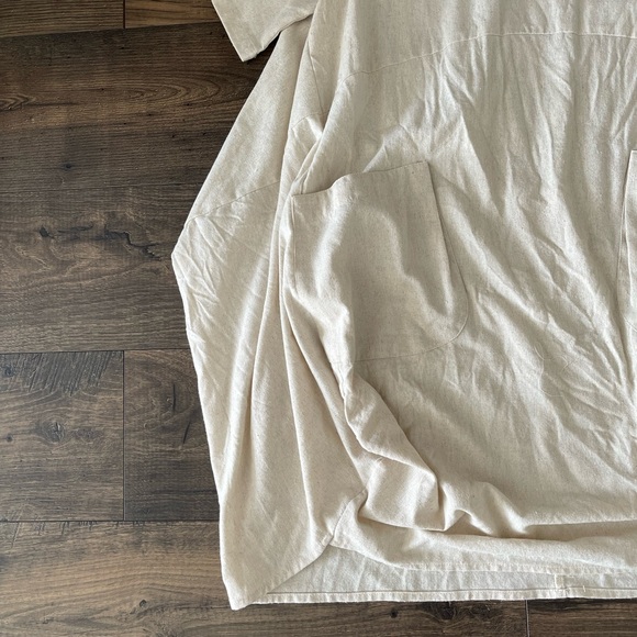 Ivory Cream Linen Pocket Short Sleeve Roll Up Button Dress Casual Comfy One Size - Picture 6 of 10